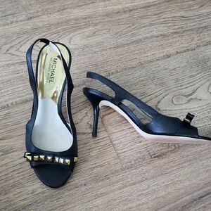 Michael Kors Black and Gold Embellished Slingback Heels